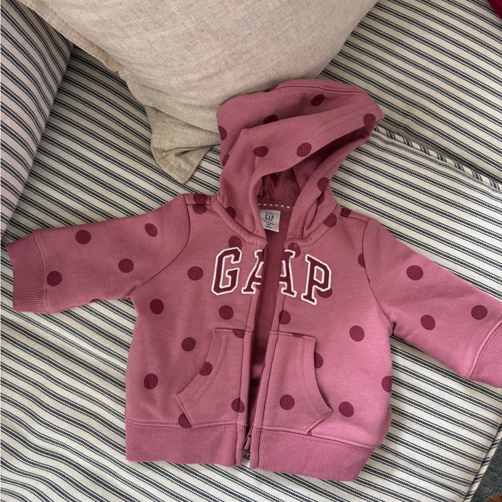 GAP Pink Polka Dot Zip-Up Hoodie Sweatshirt